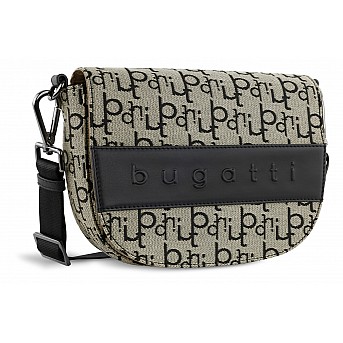 Сумка женская BUGATTI Elea, бежево-черный цвет, жаккард/воловья кожа/полиэстер, 26х6,5х18 см