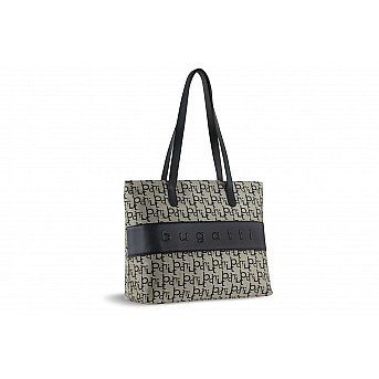 Сумка женская BUGATTI Elea, бежево-черный цвет, жаккард/воловья кожа/полиэстер, 34х12х29 см