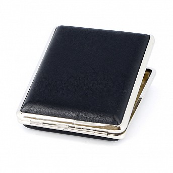 Портсигар S.Quire, сталь+искусственная кожа, черный цвет, гладкий, 74*95*18 мм