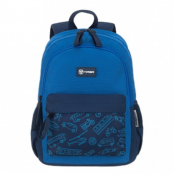 Рюкзак TORBER CLASS X Mini, синий с орнаментом, полиэстер 900D + Мешок для обуви в подарок!