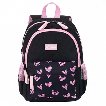 Рюкзак TORBER CLASS X Mini, чёрный/розовый с орнаментом, полиэстер 900D + Мешок для обуви в подарок