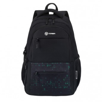 Рюкзак TORBER CLASS X, черный с орнаментом, 45 x 30 x 18 см + Мешок для сменной обуви в подарок!!!