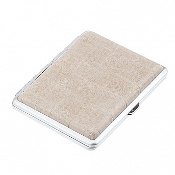 Портсигар S.Quire, нержавеющая сталь, искуственная кожа, серо-бежевый, 7,4х9,5х1,8 см