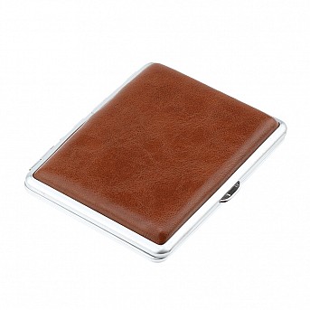 Портсигар S.Quire, нержавеющая сталь, искуственная кожа, коричневый, 7,4х9,5х1,8 см