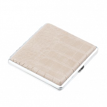 Портсигар S.Quire, нержавеющая сталь, искуственная кожа, серо-бежевый, 9,6х9,3х1,9 см