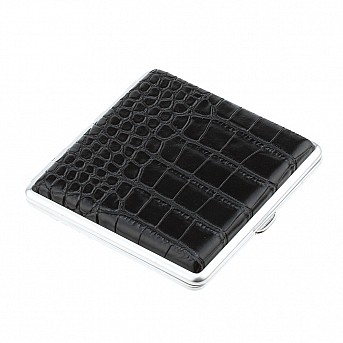 Портсигар S.Quire, нержавеющая сталь, искуственная кожа, чёрный, 9,6х9,3х1,9 см