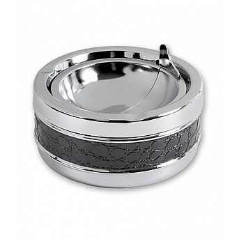 Пепельница S.Quire круглая, сталь, покрытие никель, искус. кожа, серебр. с черной вставкой, 110 мм