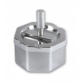 Пепельница S.Quire восьмиугольная, сталь, покрытие никель, серебристый, с серебристой ручкой, 90 мм