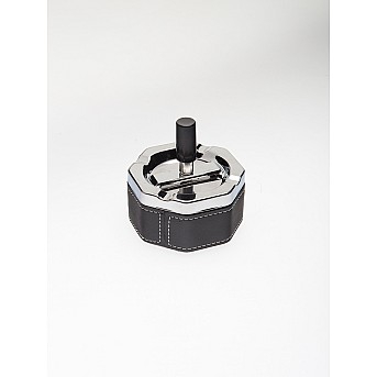 Пепельница S.Quire восьмиугольная, сталь, покрытие никель + иск. кожа, серебр. с чёрной вставкой