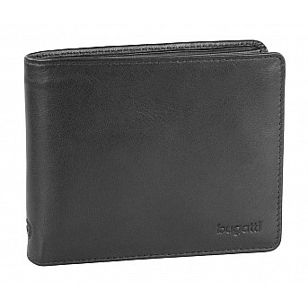 Портмоне BUGATTI Primo, чёрное, натуральная воловья кожа, 11,5х2х9,5 см