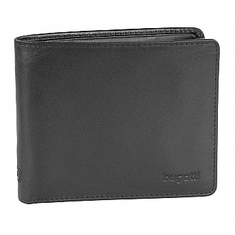 Портмоне BUGATTI Primo, чёрное, натуральная воловья кожа, 11х1,5х9 см