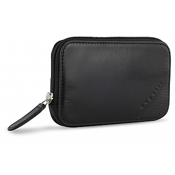 Ключница BUGATTI Nobile, чёрная, воловья кожа/полиэстер, 11,5х1,5х7 см