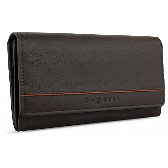 Кошелёк женский BUGATTI Banda, с защитой RFID, коричневый, кожа козы/полиэстер, 18,5х2,5х9,5 см