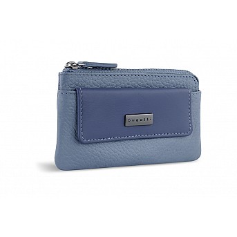 Ключница BUGATTI Sina, голубая, воловья кожа/полиэстер, 13х1,5х7 см
