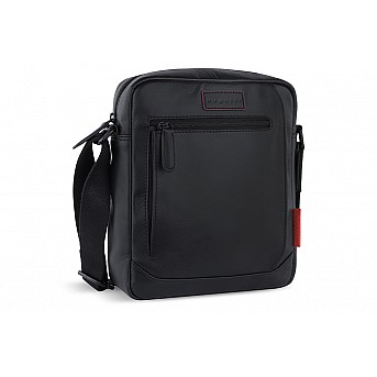 Сумка наплечная мужская BUGATTI Clark, чёрная, воловья кожа/полиэстер