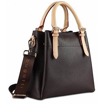 Сумка женская BUGATTI Ella, тёмно-коричневая, полиуретан, 27х12х23,5 см