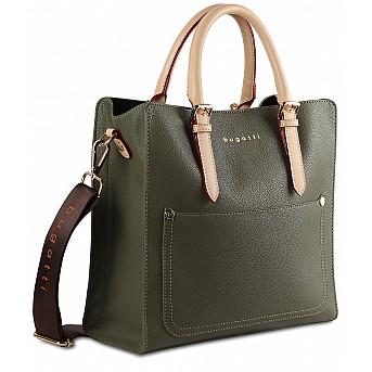 Сумка-портфель женская BUGATTI Ella, оливковая, полиуретан, 30х11,5х28 см