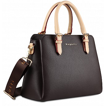 Сумка женская BUGATTI Ella, тёмно-коричневая, полиуретан, 30х12х23 см