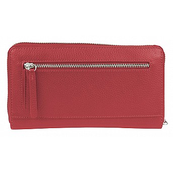 Кошелёк женский BUGATTI Linda, на молнии, красный, натуральная воловья кожа, 19,2х2,5х10,5 см