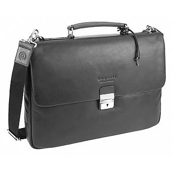 Портфель BUGATTI Romano 15'', чёрный, натуральная воловья кожа, 39х8х30 см