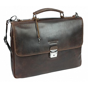 Портфель BUGATTI Romano 15'', коричневый, натуральная воловья кожа, 39х8х30 см