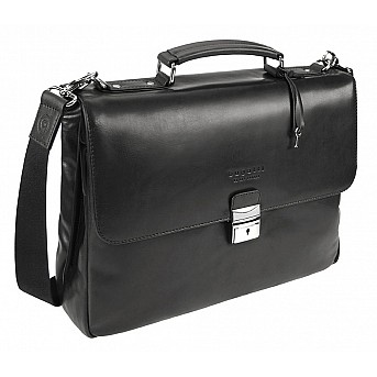 Портфель BUGATTI Romano 15'', чёрный, натуральная воловья кожа, 40х12х30 см