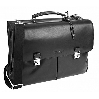 Портфель BUGATTI Romano 15'', чёрный, натуральная воловья кожа, 43х13х32 см