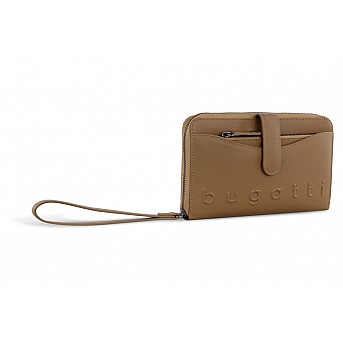 Кошелёк женский BUGATTI Daphne с ключницей, коньячный цвет, воловья кожа/полиэстер, 19х3х11 см