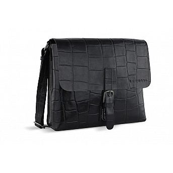 Сумка-мессенджер мужская BUGATTI Nevio, чёрная, воловья кожа/хлопок