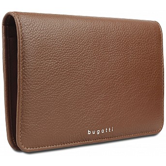 Кошелёк женский BUGATTI Lady Top, коньячный, натуральная воловья кожа, 19,5х2х11,2 см