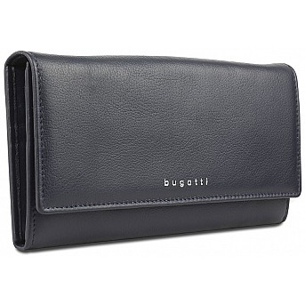 Кошелёк женский BUGATTI Lady Top, тёмно-синий, натуральная воловья кожа, 20х2,5х10,5 см