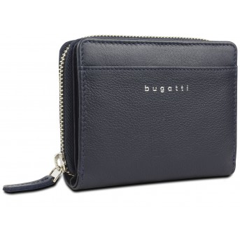 Кошелёк женский BUGATTI Lady Top, на молнии, тёмно-синий, натуральная воловья кожа, 12х2,5х9 см