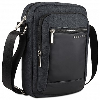 Сумка наплечная мужская BUGATTI Sera, антрацитовая, полиэстер, 21х6х26,5 см