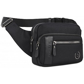 Сумка на пояс BUGATTI Nero, чёрная, нейлон 1680D/кожа, 20,5х6х15 см