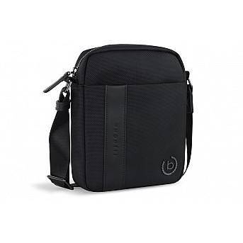 Сумка наплечная мужская BUGATTI Nero, чёрная, нейлон 1680D/кожа, 17х5х21 см