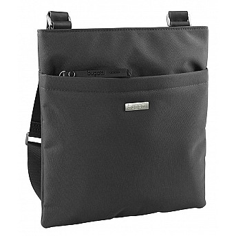 Сумка наплечная тонкая BUGATTI Contratempo, чёрная, нейлон, 23х2х25 см, 0,5 л