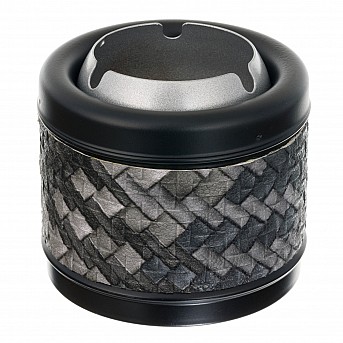 Пепельница S.Quire круглая, сталь, покрытие хром и черная краска, искусств. кожа, графитовая, 93 мм