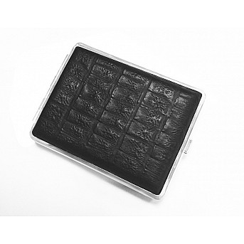 Портсигар S.Quire, сталь+натуральная кожа, чёрный  цвет с рисунком, 74*95*18 мм