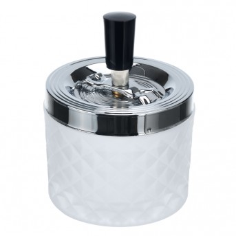Пепельница S.Quire круглая, сталь, покрытие хром, стекло, белая, 90 мм