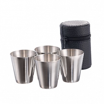 Набор S.Quire из 4 стопок серебристого цвета 0,03л,сталь, в чехле из искусственной кожи