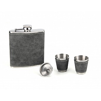 Набор S.Quire фляга 0,18 л, 2 стопки, воронка, сталь, искусственная кожа, коричневый