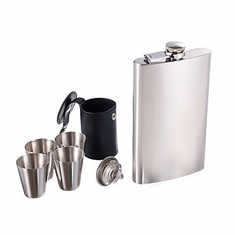 Набор S.Quire фляга серебристая 0,27 л, 4 стопки, воронка из стали, чехол из искусственная кожи