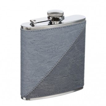Фляга S.Quire 0,18 л, сталь+искусственная кожа, светло-серая