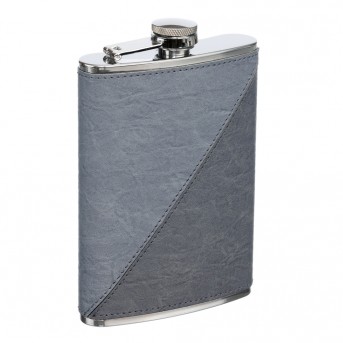 Фляга S.Quire 0,24 л, сталь+искусственная кожа, светло-серая