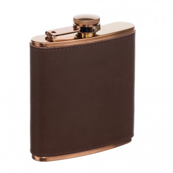Фляга S.Quire 0,18 л, сталь+кожа спилок, коричневая