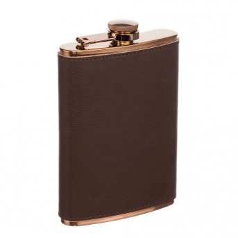 Фляга S.Quire 0,24 л, сталь+кожа спилок, коричневая