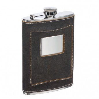 Фляга S.Quire 0,24 л, сталь+натуральная кожа, коричневая