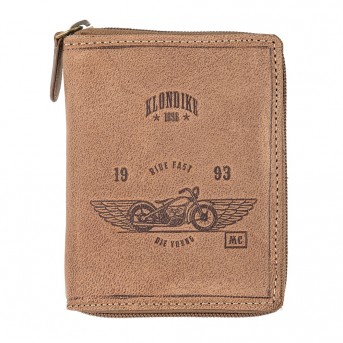 Бумажник KLONDIKE «Wayne Bike», натуральная кожа в светло-коричневом цвете, 10,5 х 12,5 х 2,5 см