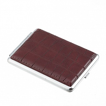Портсигар S.Quire, нержавеющая сталь, искуственная кожа, бордовыйм