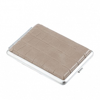 Портсигар S.Quire, нержавеющая сталь, искуственная кожа, серо-бежевый, 7,4х9,5х1,8 см